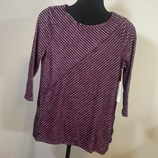 Chico's Sz 0 (Small / US 4) Angled Lines Ribbed Spliced Boat Tunic Top NWT