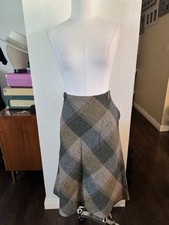 Vintage 60s 70s Fall Brown PLAID High Waist Wool BA Line Retro Skirt L Pinup