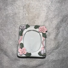 Victorian Porcelain 3D Embossed Pink/purple Floral Mini Photo Frame 