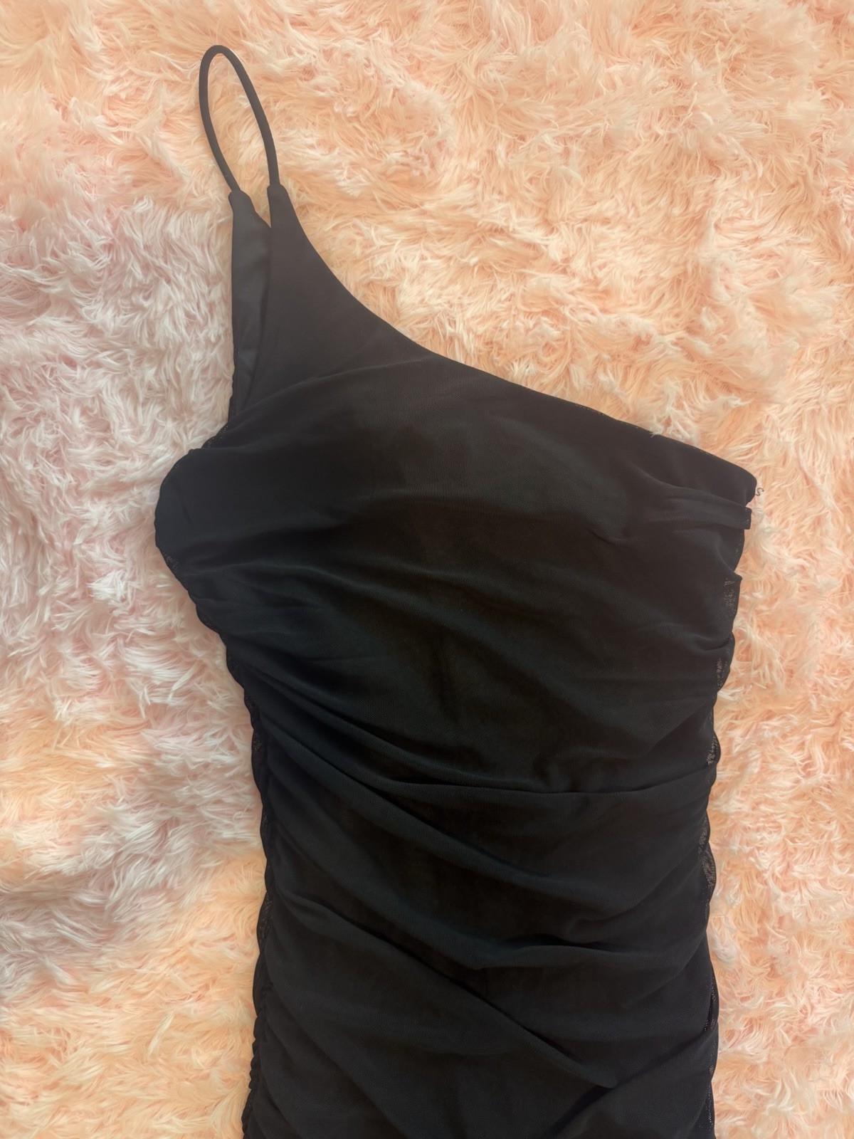 Princess Polly Black Solid Ruched Mesh One Shoulder Stretch Bodycon Mini 4