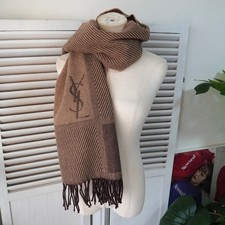 Yves Saint Laurent Ysl Men Vintage Logo Large Wool Scarf Brown Beige Limited Edi
