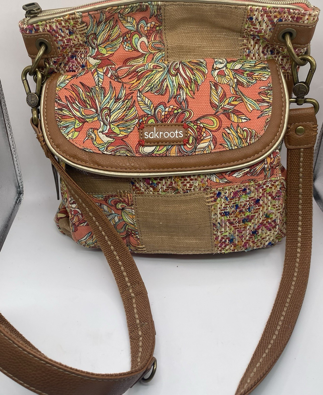 Sakroots Coral Patchwork Botanical Crossbody Adju… - image 11