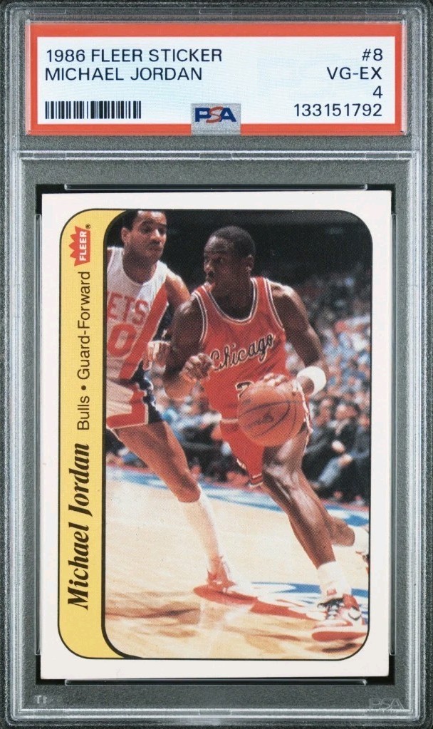 1986-87 Fleer - Stickers Michael Jordan #8 (RC) ⚜️