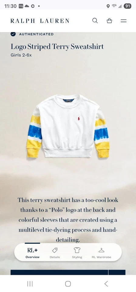 Sudadera Polo Ralph Lauren Niñas Logo Rayas Terry Talla 5 Nueva con Etiquetas Foto 4 de 4