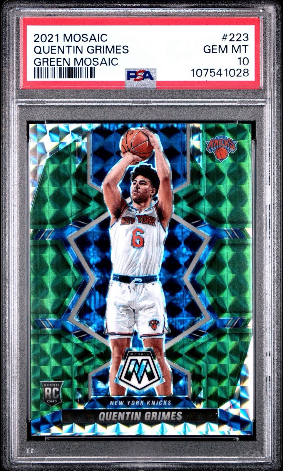 2021-22 Panini Mosaic RC Quentin Grimes Green Prizm #223 Knicks PSA 10