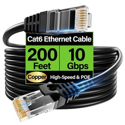 Cat6 Ethernet Cable 10Gbps 200 ft, UTP Ethernet Cable Cat 6, Flexible Bare Co...