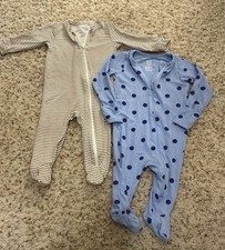 Wonder Nation  Milk Berry 3-6M 2-Pack Cotton Knit Footed Zip Sleepers Baby Boy