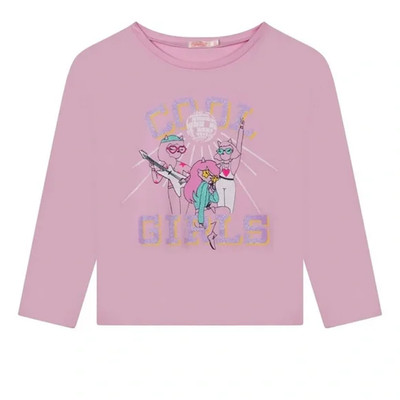 Billieblush NWT Girl's Cute Pink Cotton Jersey Long Sleeves Top w/Print, Sz 12