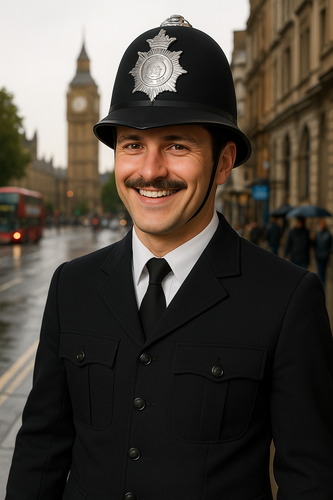 Erwachsene schwarz englisch Bobby Polizei Helm britischer Polizist Hut Kostüm Zubehör - Bild 4 von 9