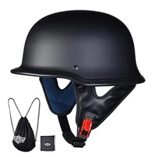 AHR German Style Motorcycle Half Helmet DOT Cruiser Chopper Skull Cap M