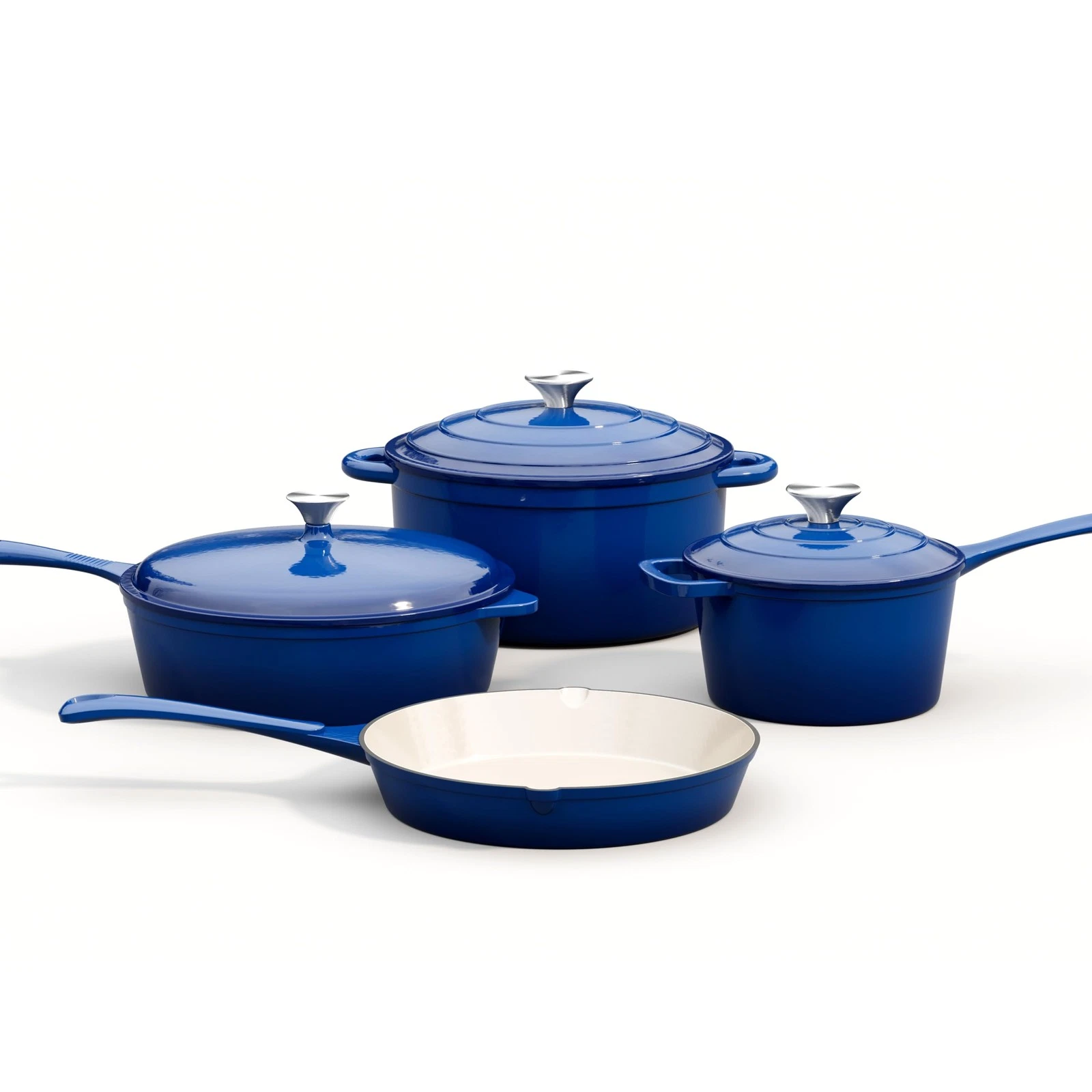Iron Cast 7 Piece Cookware Set Dutch Oven Induction Blue Enameled PFOA-PFOS ARTS