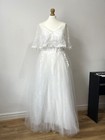 White Wedding Dress UK 10–12 | Lace Overlay Cape Sleeve Bridal Gown Tulle Formal