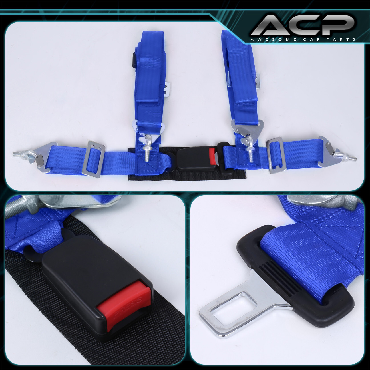 Epartsgogo 4-Point Racing Harness Seat Belts - 2" Nylon, Blue, Pair (Driver & Passenger)