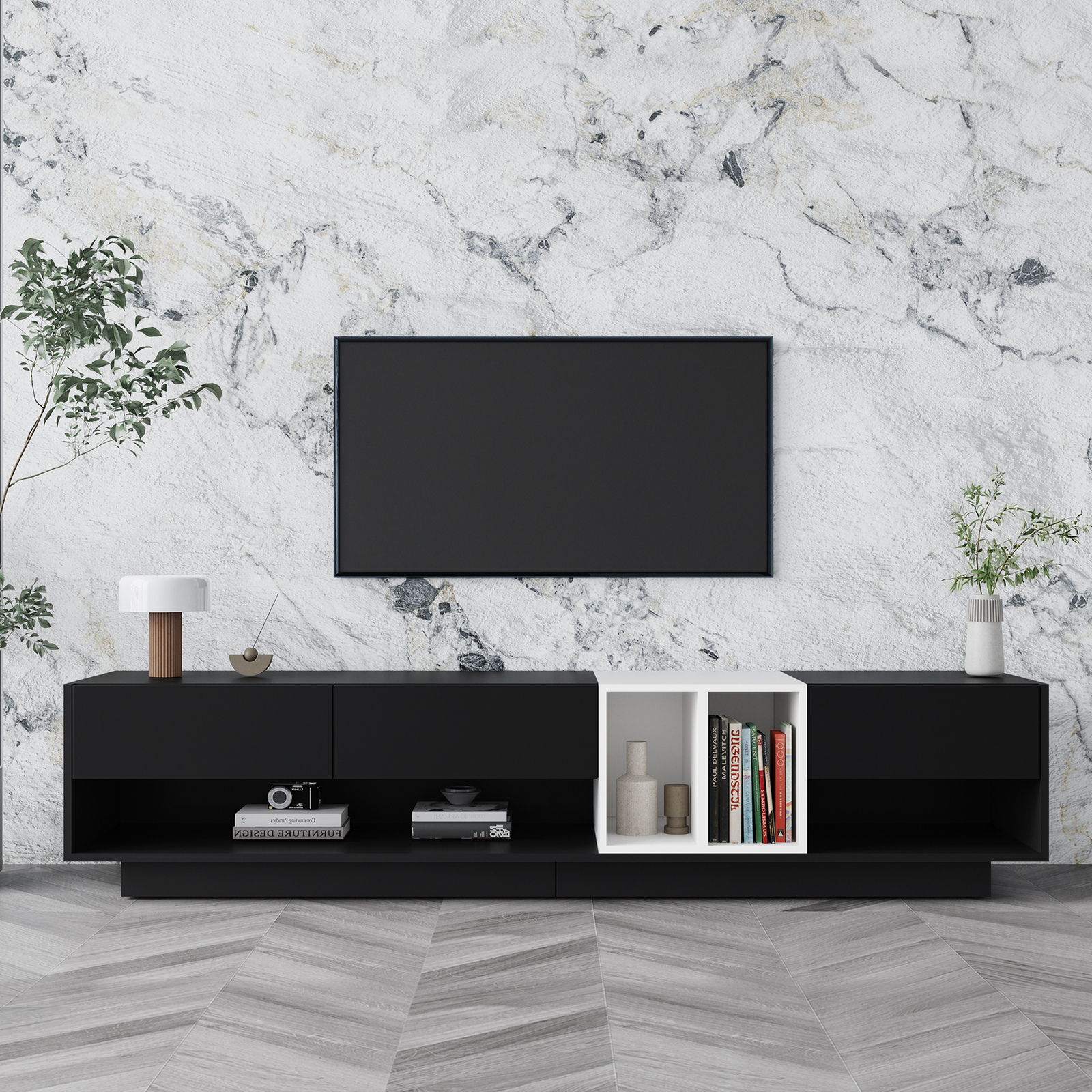 For Tvs Up To 80" With Storage Drawers And Open Compartments