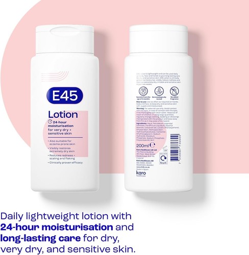 E45 Daily Moisturiser Lotion For Dry & Sensitive Skin Dermatological 200ml UK - Picture 3 of 6