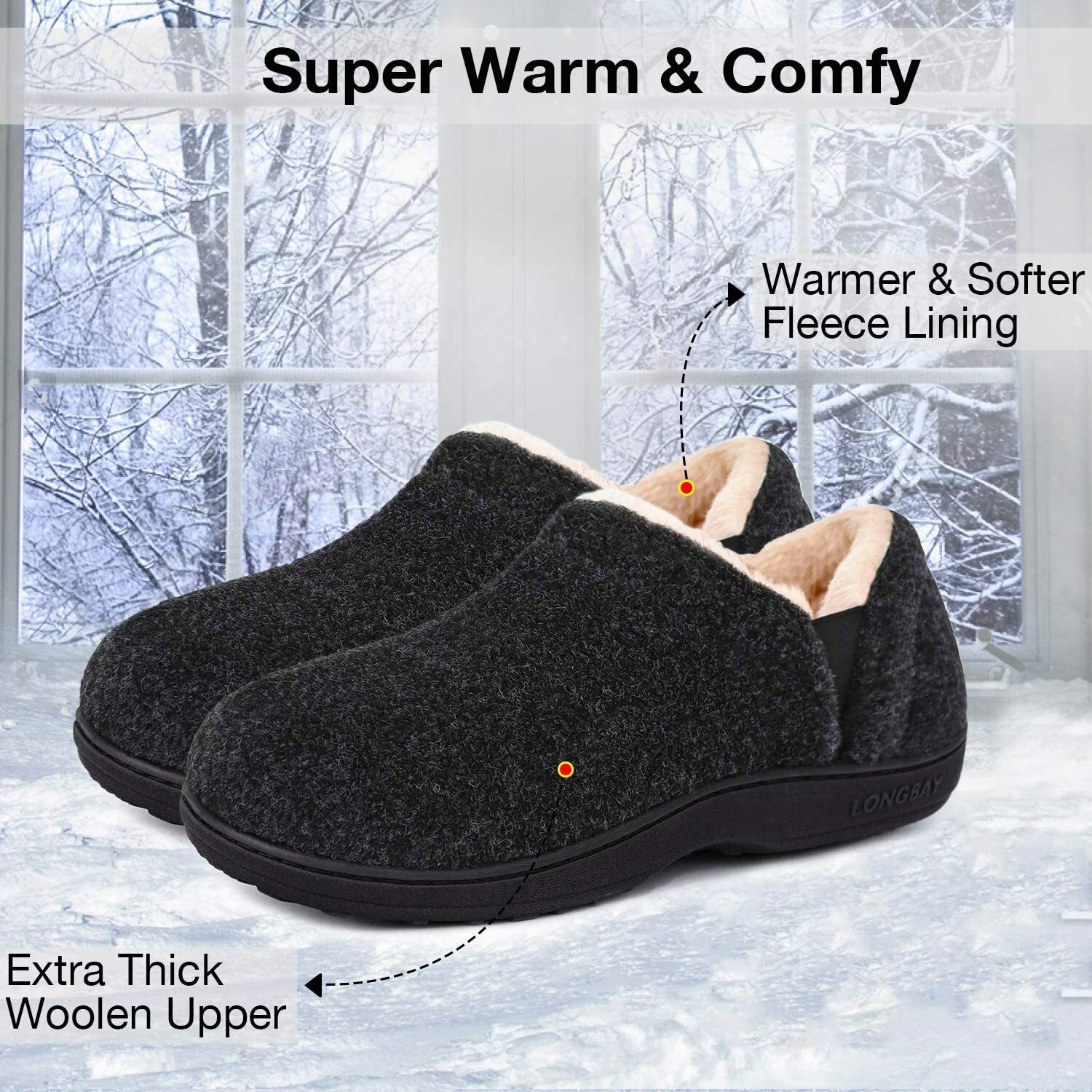 LongBay Men's Cozy Memory Foam Slippers 