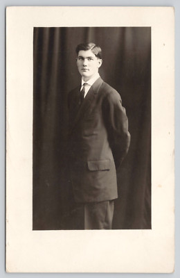 Postcard RPPC Young Dapper Man in Suit and Neck Tie Handsome Man