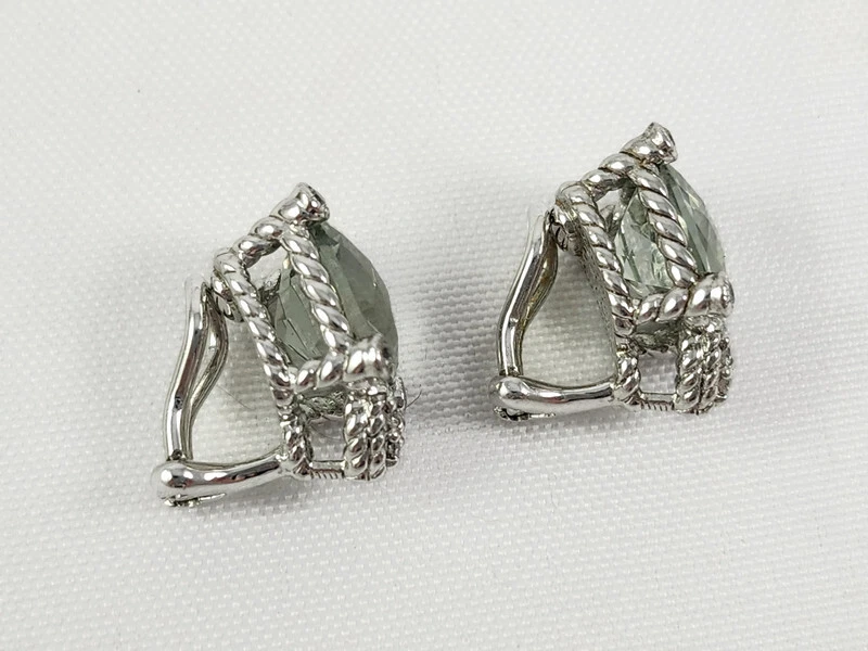 Pendientes Judith Ripka de plata de ley cuadrados de cuarzo como nuevo de 6,75 quilates con clip de dos botones Foto 2 de 4