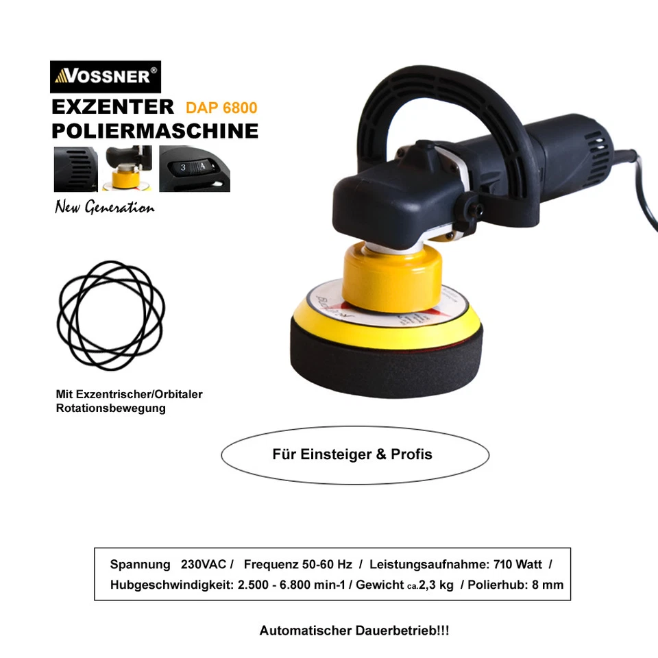Profi Exzenter Auto Poliermaschine Vossner® Poliergerät Schleifer 26tlg XXL SET - Bild 3 von 4