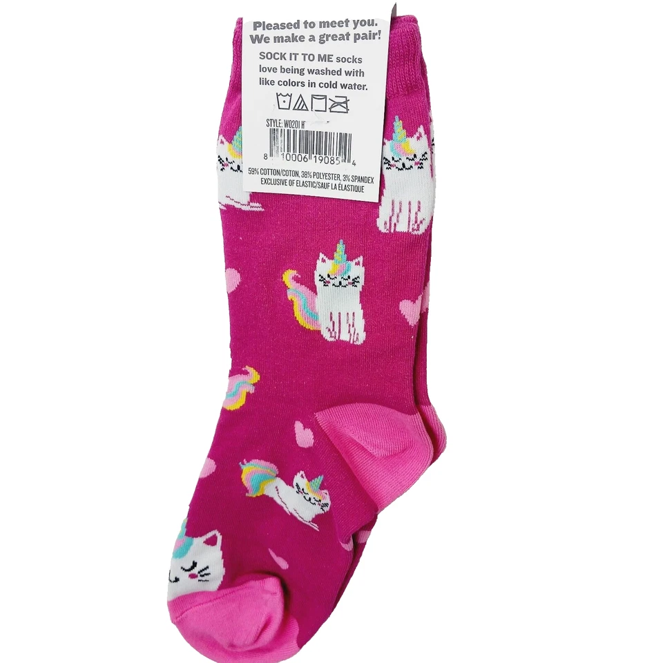 Sock It To Me Crew Women Boy Cat Unicorn Caticorn Pink Heart Kitten Horn NWT NEW - Image 2 of 4