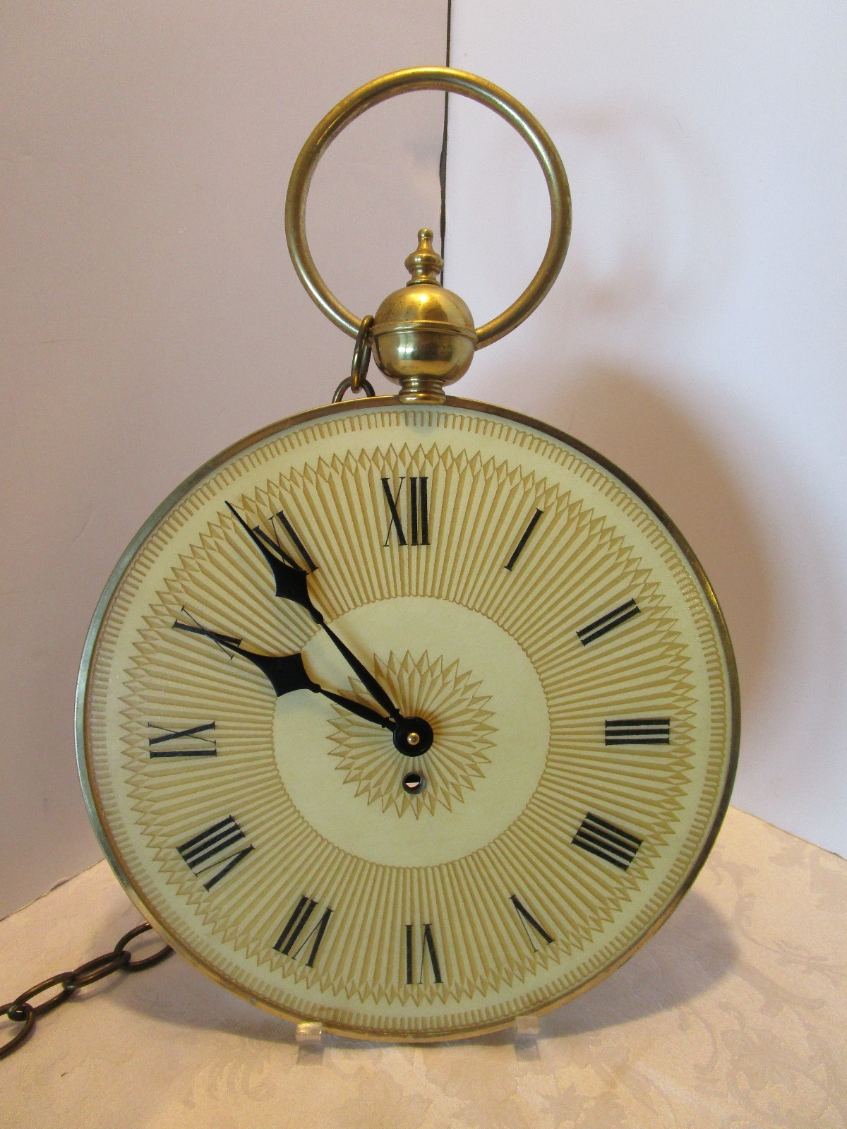 Vintage MCM oversize Pocket Watch Wall clock Metal and fiberglass face 1950s