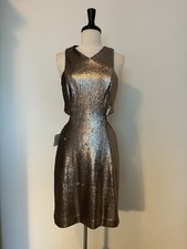 NWT Halston Heritage Antique Silver Sequins Mini Cutout Cocktail Dress Size 6