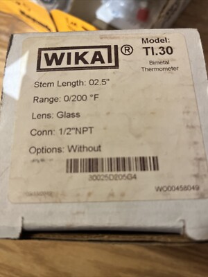 Wika Model TI.30 Bimetal Thermometer 2.5  Stem Length 0/200 F Range 1/2 NPT
