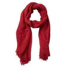 Summer Cotton Blend Crinkle Vintage Soft Scarf with Fringed Edges 35"  70" Red