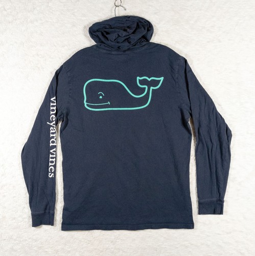 Vineyard Vines Shirt Mens Medium Blue Hooded Whale Logo Long Sleeve Pullover - Picture 7 of 8