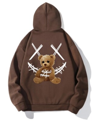 Teddy Bear Cartoon Bear Hoodie Men's Cartoon Bear Print Pocket