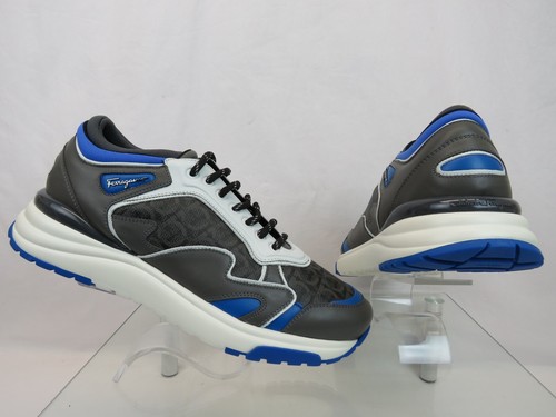 $795 FERRAGAMO THUNDERNOW GRAY BLUE WHITE LEATHER GANCINI SNEAKERS 14 ITALY - 第 1/14 張圖片