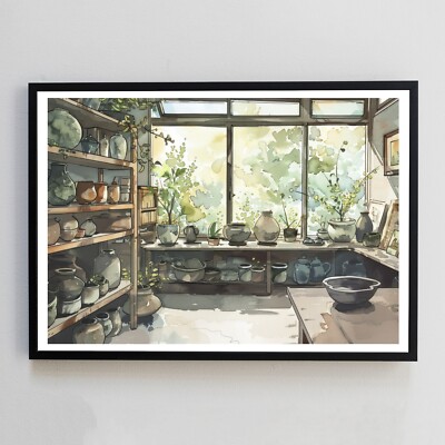 Pottery Studio Aquarell Gemälde Illustration A4 Retro Wanddeko Kunstdruck