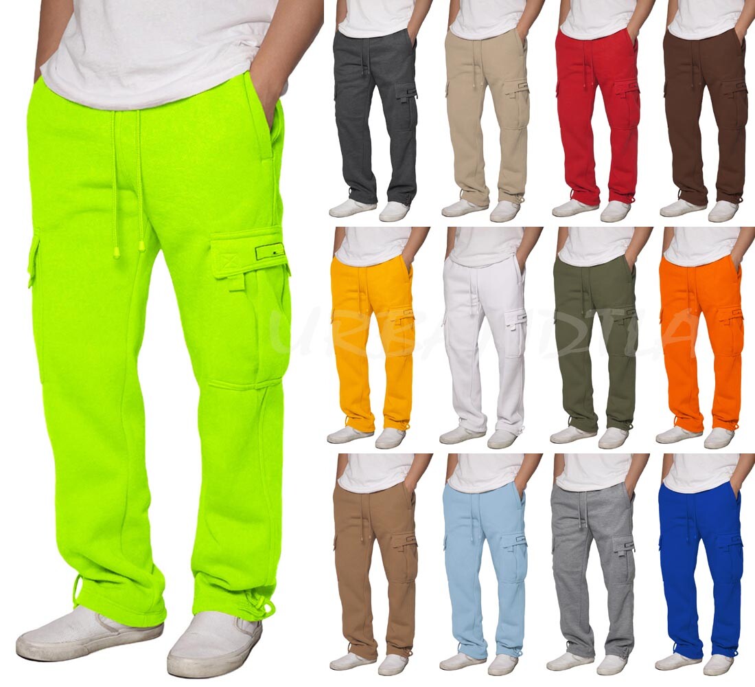 Men's Fleece Cargo Sweatpants Heavyweight Baggy Joggers S Men's Fleece Cargo Sweatpants Heavyweight Baggy Joggers S