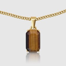 18K Gold Tiger Eye Pendant Necklace 20" Chain | Healing Stone Amulet Jewelry