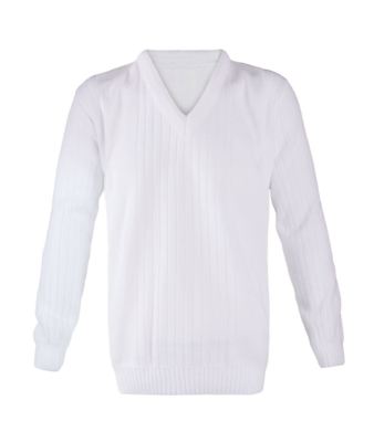 Mens Bowling V Neck Knitted White Ribbed Jumper Adults Sports
