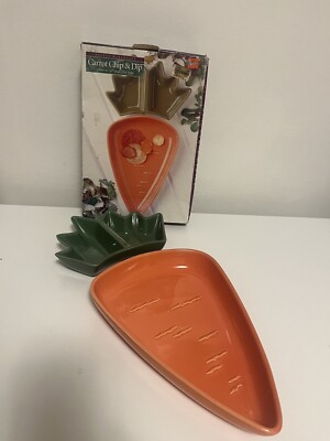 1997 Boston Warehouse Divided Carrot Shaped 2-pc Chip & Dip Set W/box Huge! Cute