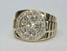 14k Yellow Gold Finish 3Ct Round Cut Lab-Created Diamond Cluster Men's Gift Ring