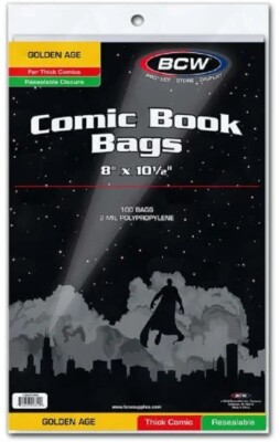 100 BCW wiederverschließbare Beutel für Golden Age dicke Comics säurefreie si...