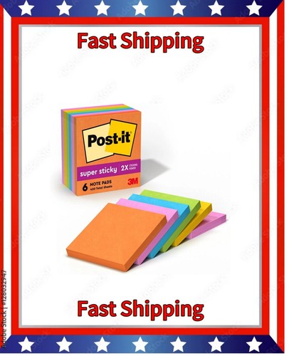 Post-it Super Sticky Full Stick Notes, 3 in x 3 in, 6 Pads, 2x the Brand new