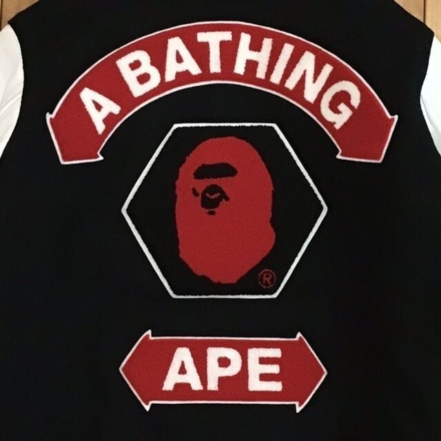 BAPE LOGO leather sleeve varsity jacket a bathing ape NIGO Size S