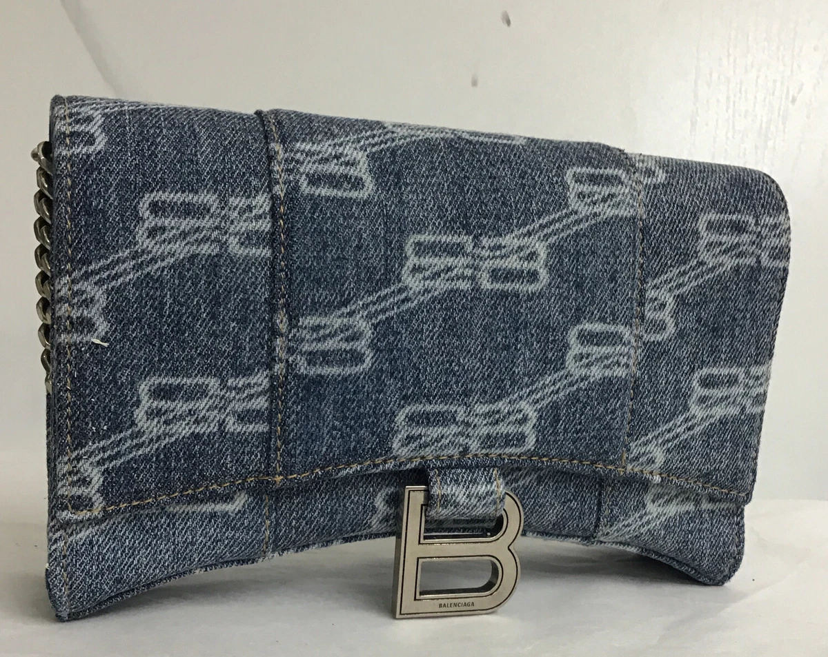 Balenciaga Logo Le Cagole Mini Bag With Chain Blue Denim Curved
