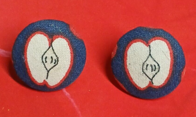 Vintage Apple Design Fabric Covered Button Post Earrings