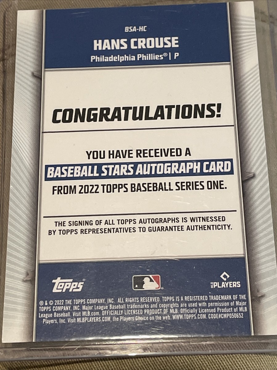 2022 Topps Series 1 Baseball Stars Autograph HANS CROUSE 2022 Topps Series 1 Baseball Stars Autograph HANS CROUSE