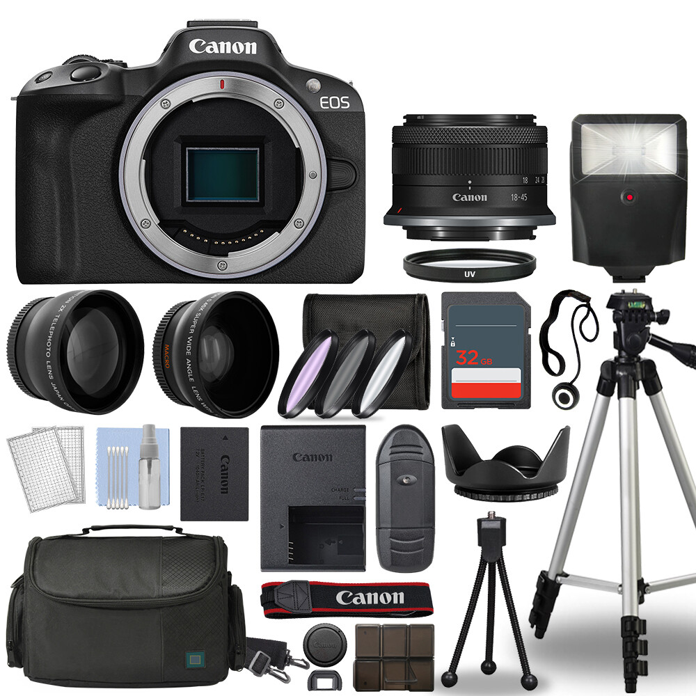 Canon EOS R50 Mirrorless Camera Black + 3 Lens Kit 18-45mm +