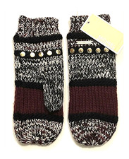 NWT WOMEN'S MICHAEL KORS BURGUNDY BLACK GRAY KNIT MITTENS ONE SIZE MSRP 45.00
