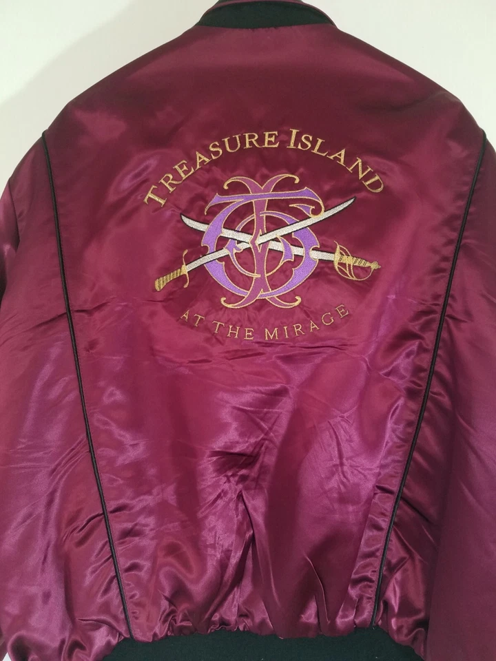 Mirage Treasure Island Bomber Jacket XXXL Reversible Black Burgundy Satin 3134 - Image 4 of 4