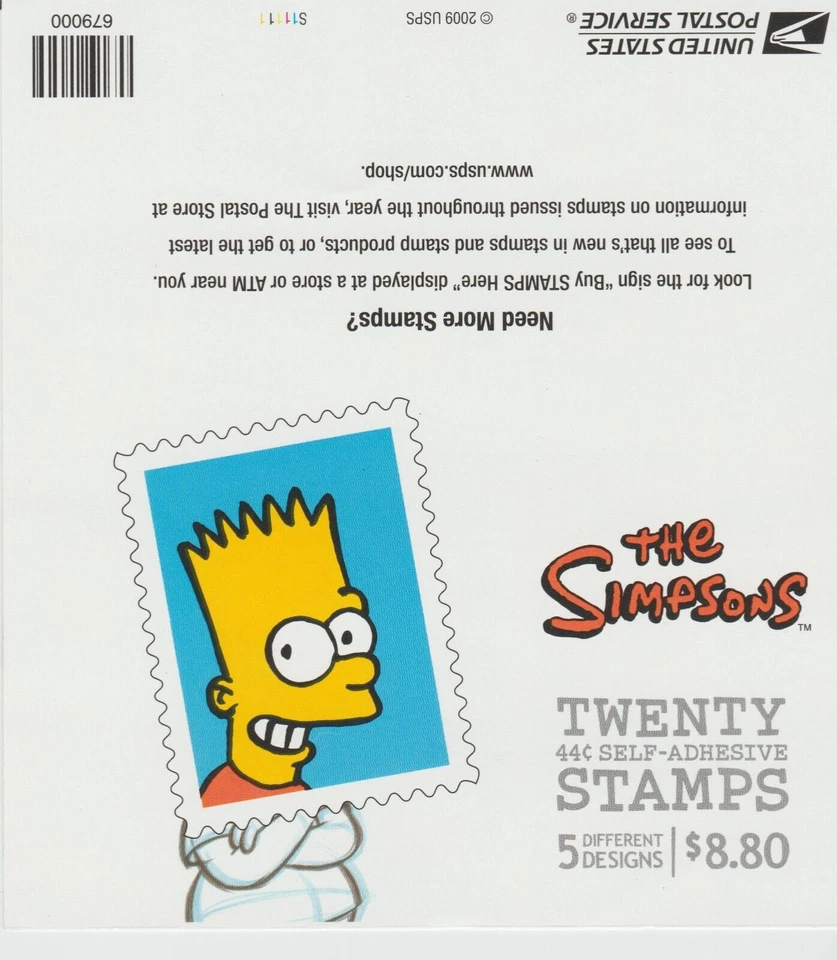 US #4403b MNH Booklet 2009 Simpsons Bart Homer Lisa Marge Maggie [S11111 BC253] - Image 2 of 2