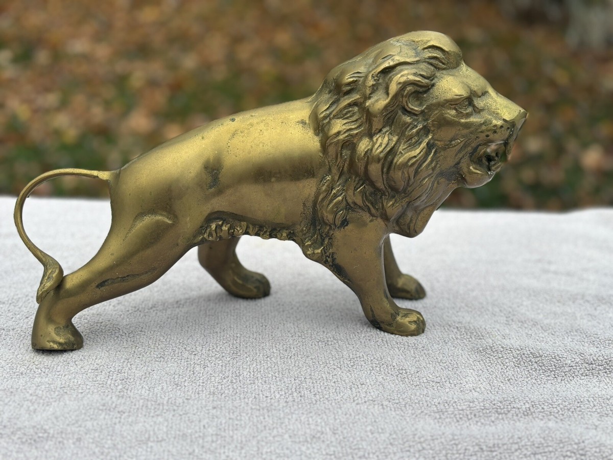 Vintage Solid Brass Lion Statue Figurine 12.5” Long 3 Pounds | eBay