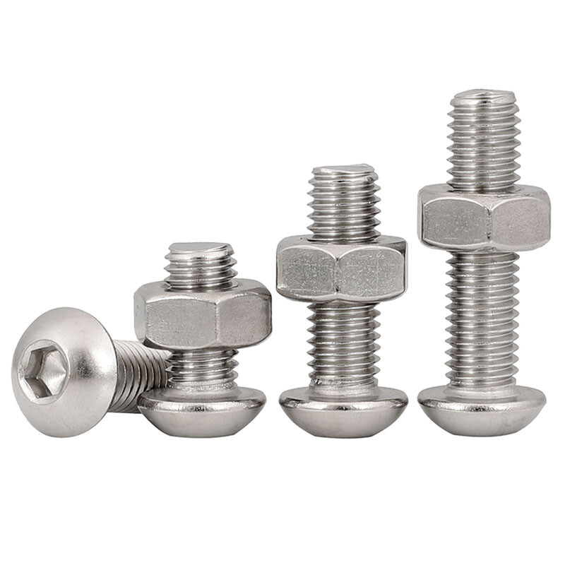 A2 Stainless Steel Socket Button Head Screws Allen Key Bolts & Hex Nut M2-M12