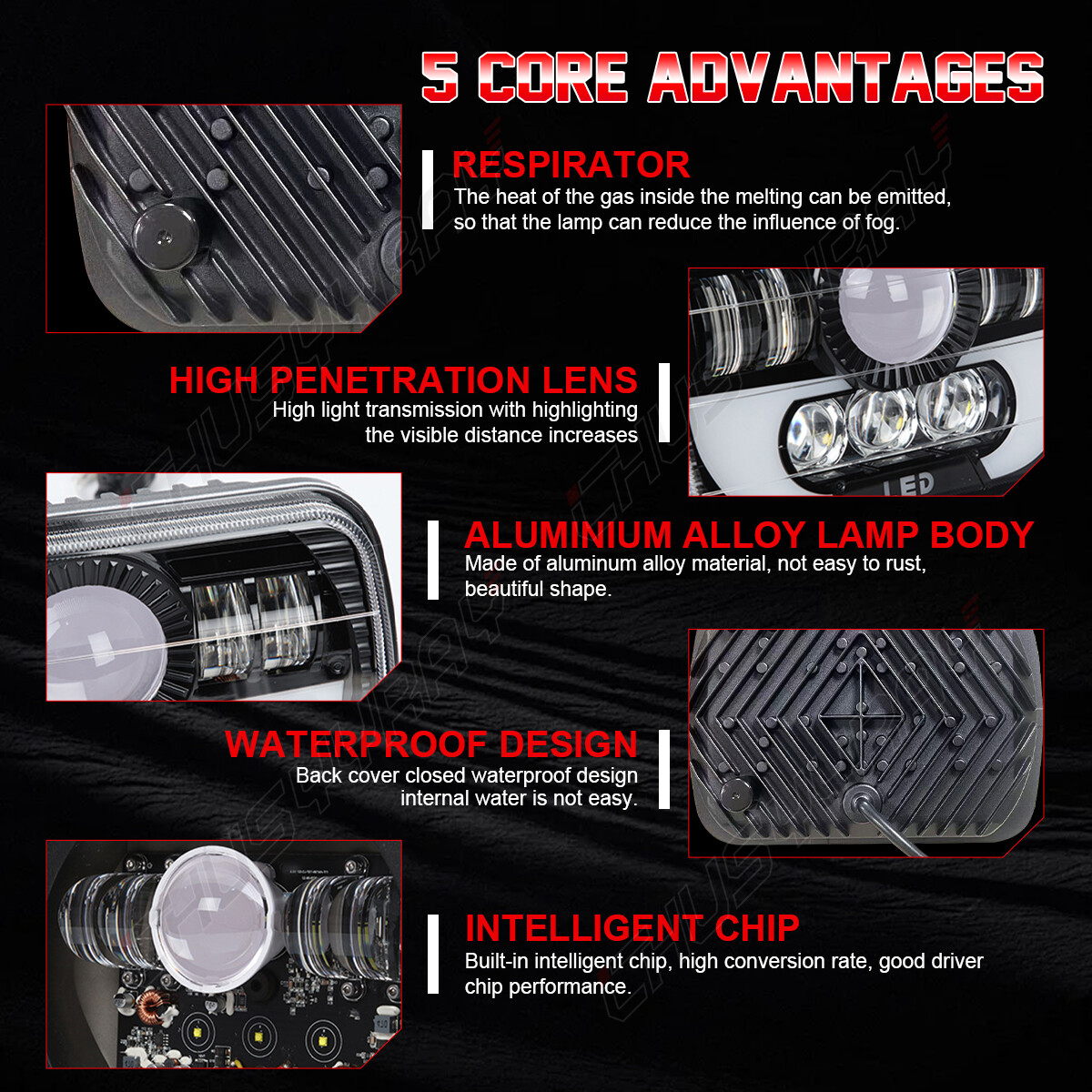 RIDROID 5x7 LED Headlight Assembly For Chevy Express Van 1500-3500 - Hi/Lo DRL